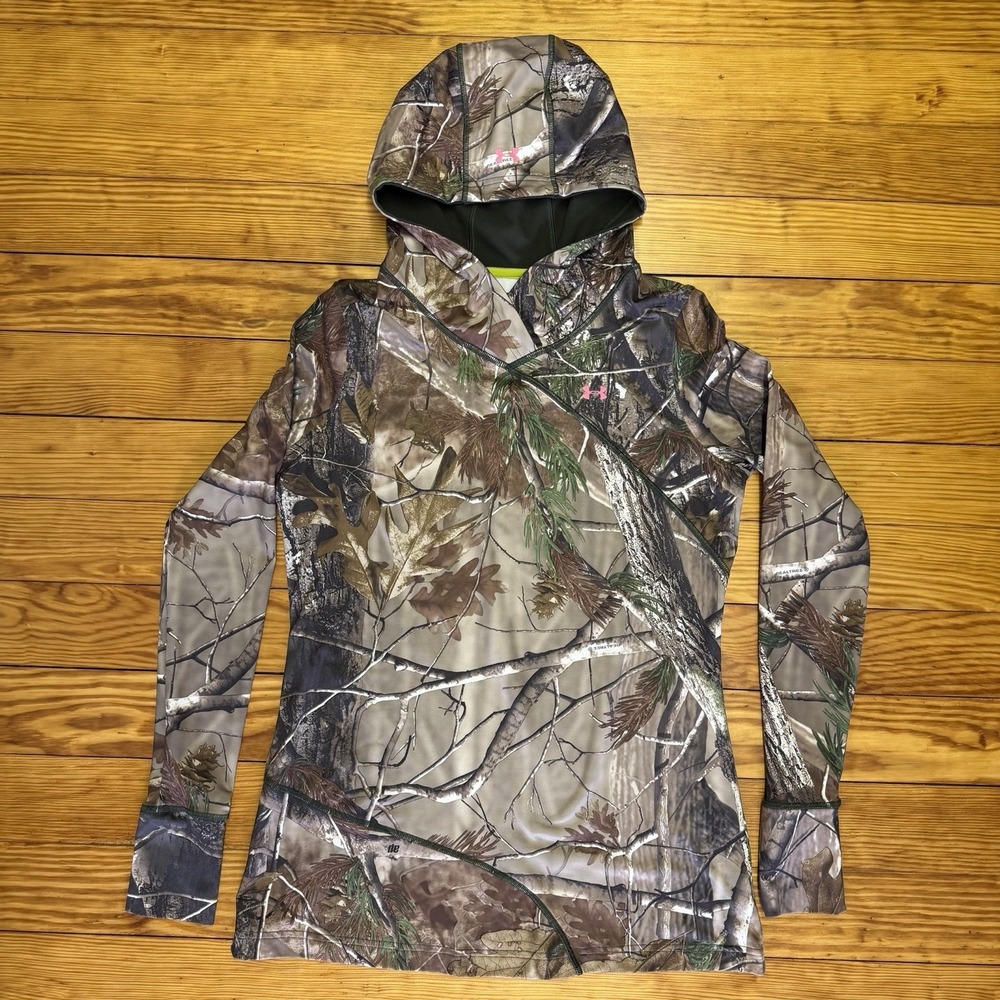 UNDER ARMOUR‎ Women's Scent Control RealTree Camo Hoodie Large Fitted Cold Gear